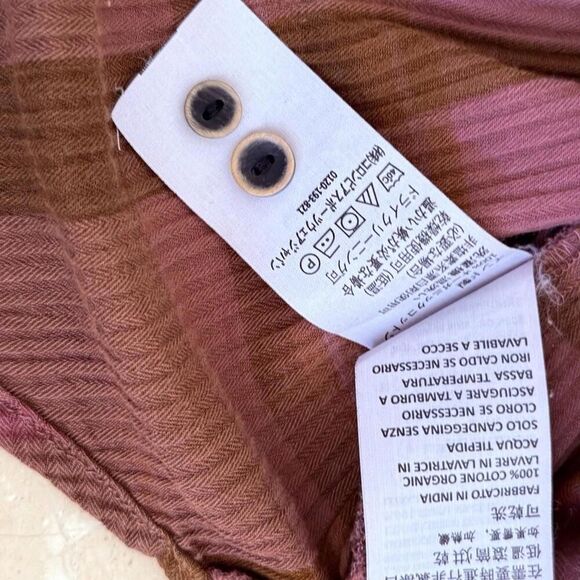 prAna Pink Red Purple Textured Plaid Long Sleeve Button Front Size M Faded - Picture 6 of 15